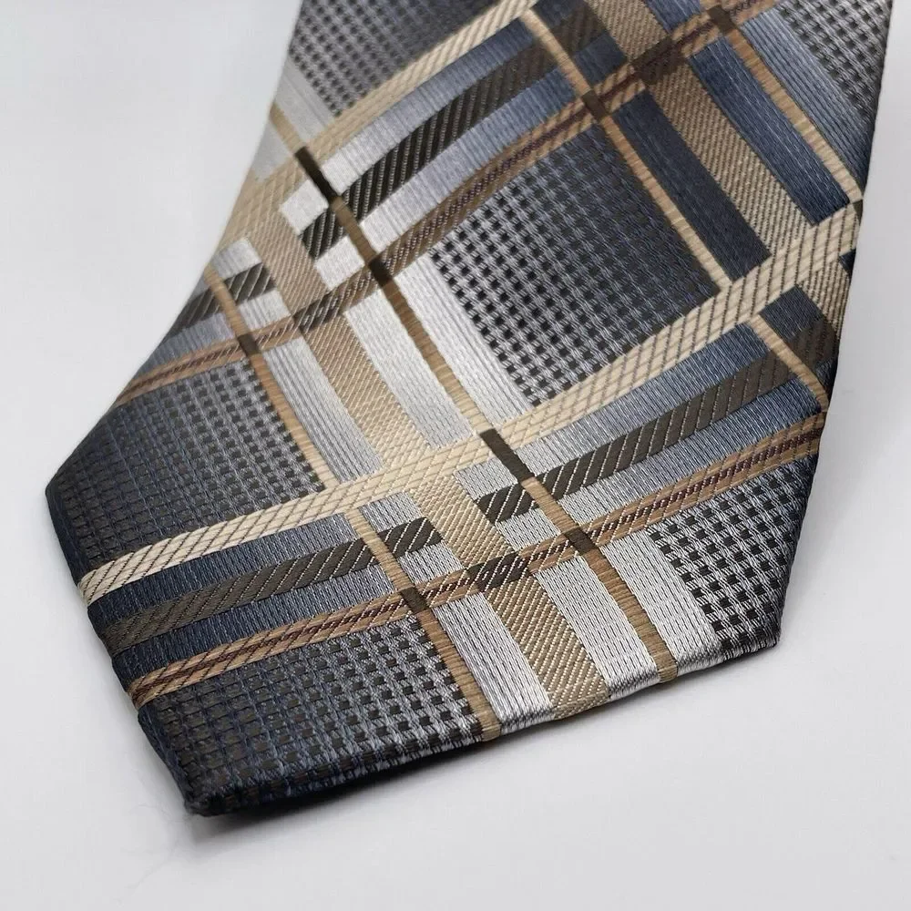 Stacy Adams Men's‎ Tie Blue/Gold/Brown Plaid Check 3.25